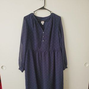 Navy Blue Polka Dot Chiffon Dress